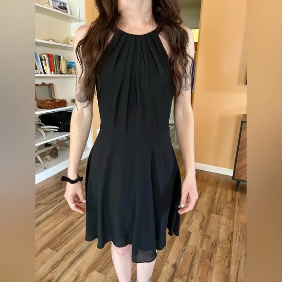 Express Dresses Little Black High Neck Flared Dress Express